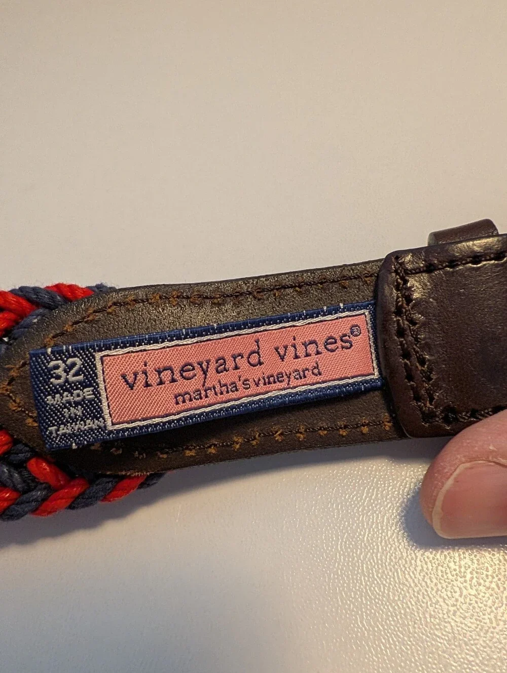 Vineyard Vines Braided Cotton Belt Red & Navy Blue Size 32